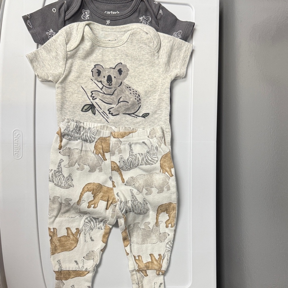 3 Piece- Carter's Gray Koala Baby Outfit Set
